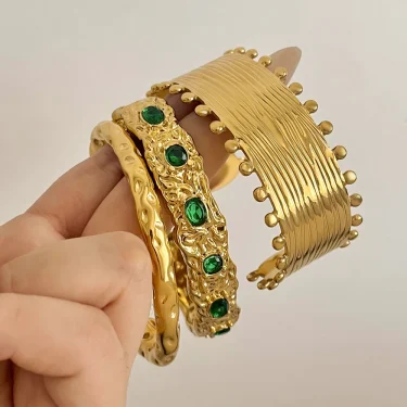 Exaggerated Chunky Irregular Liquid Wave Open Bracelet Bangle Multiple Gold Silver Color Women Bracelets Stainless Steel Jewelry 2