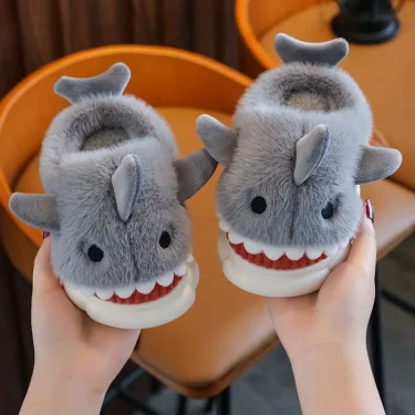 New Cute Cartoon Warm Shark Fluffy Slippers Baby Winter Indoor Cotton Shoes For Girls Home Children's Non-slip Mule For Kids Boy 6