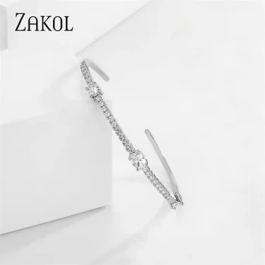 ZAKOL Fashion Green Zircon Cuff Bangles Bracelet for Women Oval Cubic Zirconia Gold Color Bracelets Christmas Party Jewelry 6