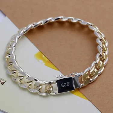 925 Sterling Silver Solid 8/10mm chain Bracelet men women Chain noble wedding Jewelry fashion charms party birthday gift 1