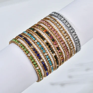 ZMZY Women Men Gold Color Woven Crystal Cubic Zirconia Bracelet Stainless Steel Jewelry Accessories 18K Gold Plated Chain 4