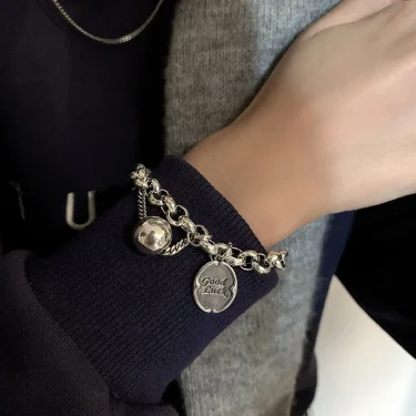 PANJBJ 925 Sterling Silve Beads Letters Bracelet for Women Girl Gift Punk Good Luck Simplicity Jewelry Dropshipping Wholesale 4