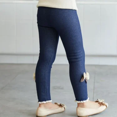 New Autumn Winter Girls Jean Pants Warm Children Leggings Thicken Velvet Bowknot Kids Trousers Baby Girl Pants Icing Leggings 2