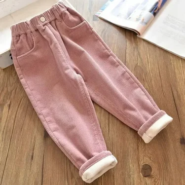 Kids Warm Pants Boy Girls Autumn Winter Corduroy Thick Outer Wear Sports Trousers 1-9Y Children Clothes Casual High Waist Pants 2
