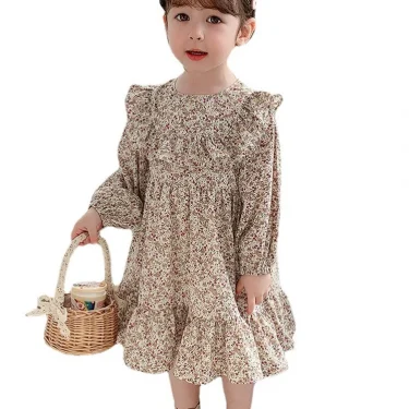 2025 Spring Autumn Girls Dress Floral Korean Long Sleeve Children Girls Dress Ruffle Cotton Baby Girls Princess Dress 5