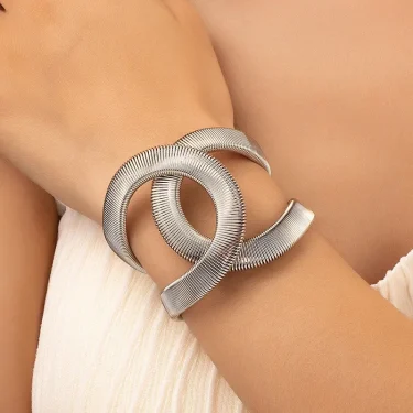 Retro Exaggerated Metal Wide Spring Cuff Bracelet for Women Statement Adjustment Elastic Alloy Fashion Bangle Jewelry Gifts 5