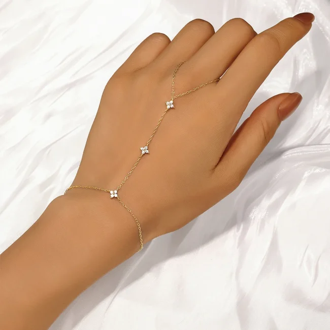 Aide 925 Silver Minimalist Creativity Infinite Symbol Flower Zircon Bracelets Women's Finger Chain Jewelry Clothing Accessories 4