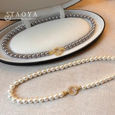 French Elegant Micro Set Zircon Round Buckle Imitation Pearl Beaded Necklace For Women's Temperament Jewelry Sweet Accessories 1