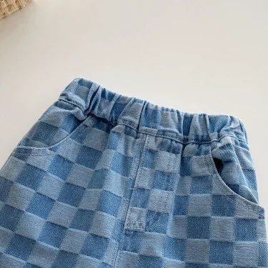 MILANCEL 1-5Y Children Jeans Boys Denim Pants Mid Waist Girls Trousers Fashion Kids Plaid Pants 5