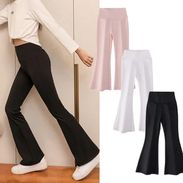 Girls High Waist Flared Pants for Spring and Autumn Kids Fashion Tight Leggings with Stylish Elastic Teenager Bottoms Clothes 1
