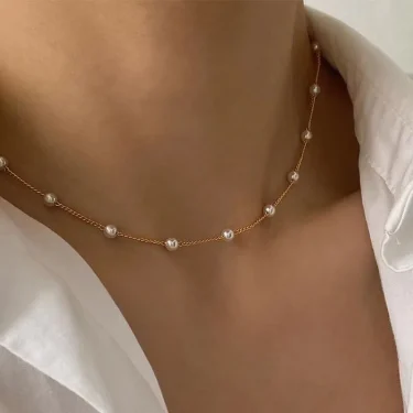 FTCY 3pcs Women's Pearl Necklace Set 14K Gold Fashion Love Heart Pendant Waterproof Hypoallergenic Collarbone Neck Chain Jewelry 4