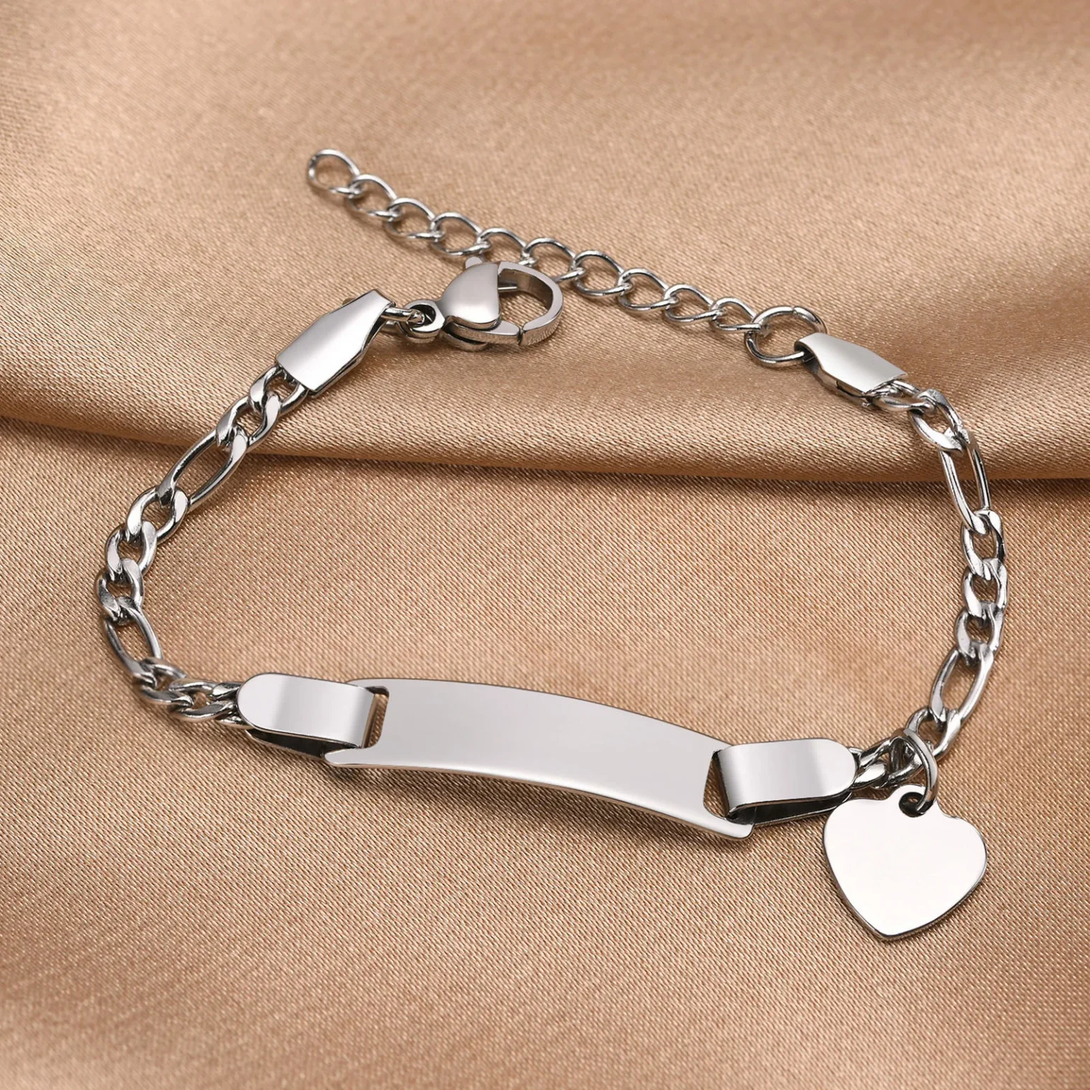 Vnox Customize Baby Name Bracelets for Girls Boys ,Custom Name Birth Date Bangle,Stainless Steel Heart Charm Bracelet Gift 6