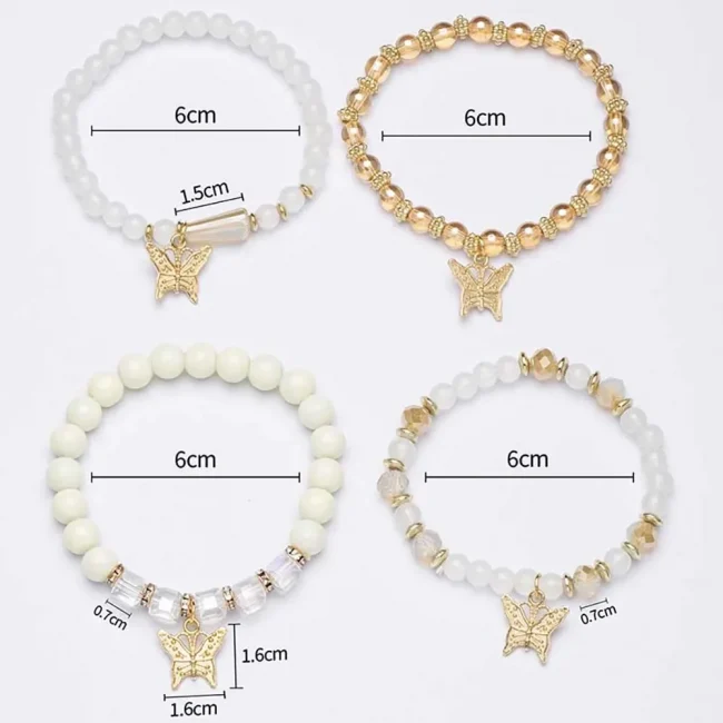 4Pcs Bohemia Butterfly Charm Bracelet Set For Women Acrylic Beads Elastic Chain Bangle Men Wristband Fashion Party Jewelry Gift 4