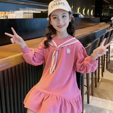 Children's New Dress Korean Version of the Girls Spring and Fall Dress Children's Long-Sleeved Dress Children's Long Skirt 3
