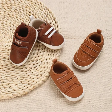Baby Shoes 0 to 18 Month for Toddler Boys and Girls Baby Sneaker Soft PU Leather Baby Brown Rubber Sole Non-Slip Casual Shoes 2