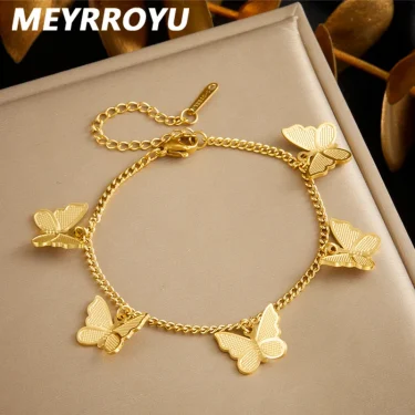 MEYRROYU 316L Stainless Steel Butterfly Bracelet For Women Gold Color New Fashion Girls Wrist Jewelry Party Casual Birthday Gift 1