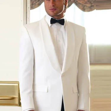 Ivory Men's Groom Tuxedos 2 Pieces Shawl Lapel One Button Blazer Black Pants Business Tuxedo Formal Suit for Men Jacket Trousers 2