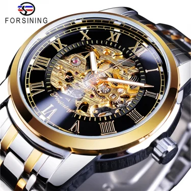 Forsining 349 Men Hand Wind Watch Round Skeleton Stainless Steel Mechanical Business Clock Relogio Masculino Erkek Kol Saati 1