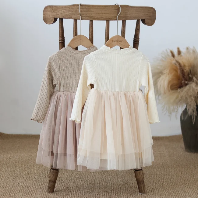 Autumn and Winter Fashion Toddler Girls Long Sleeve Mesh dress Pit Strip Ear Edge Bow Mesh Autumn and Winter dress Princess Gift 2