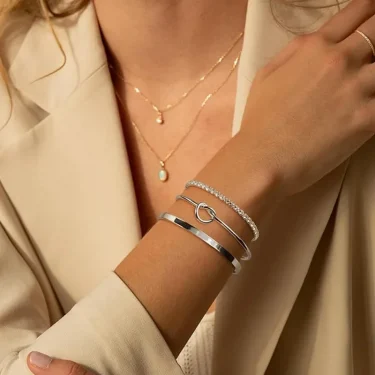 3pcs Stainless Steel Stack Cuff Bracelets for Women 14K Silver Plated Adjustable Jewelry Gifts Luxury CZ Chain Love Knot Bangles 2