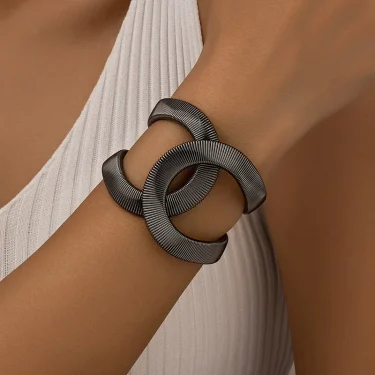 Retro Exaggerated Metal Wide Spring Cuff Bracelet for Women Statement Adjustment Elastic Alloy Fashion Bangle Jewelry Gifts 3