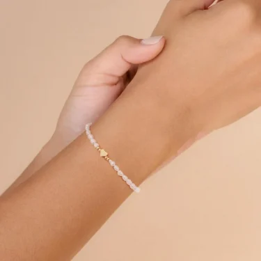 14K Gold Plated Pearl Bracelets for Women, Dainty 925 Silver Pearls Beaded Chain Heart Pearl Bracelets Jewelry Gift for Women 2