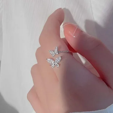 Huitan Shiny Uniquely Designed Butterfly Opening Rings for Women Simple Stylish Silver Color Rings Fashion Trendy Party Jewelry 6