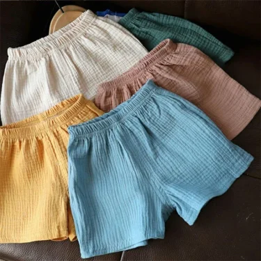 Cotton Linen Kids Girls Shorts Solid color Summer Boys Five-point Pants for Children's Baby Clothing 4