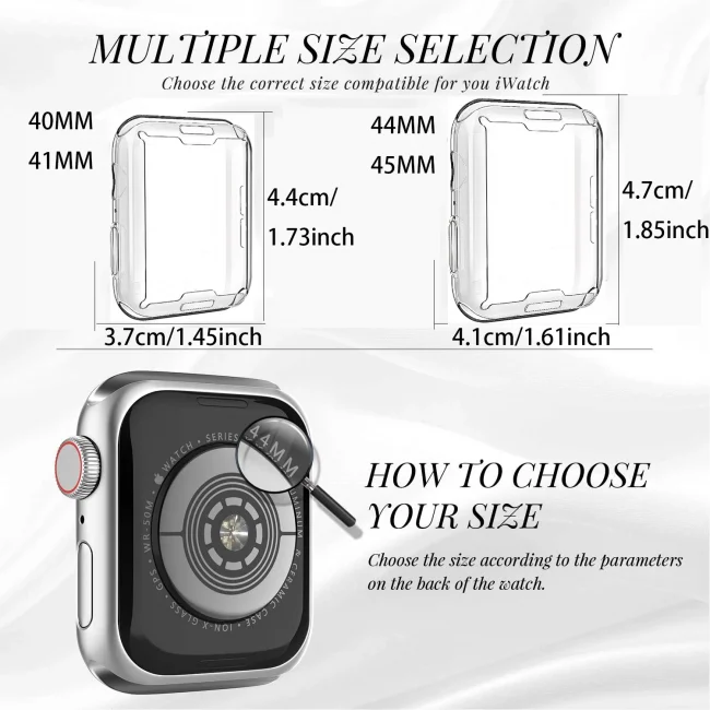 Clear Case For Apple Watch 45mm 41mm 44mm 40mm 46mm 42mm Screen Protector Full Cover TPU Bumper iWatch Series 10 9 8 7 SE 6 5 4 5