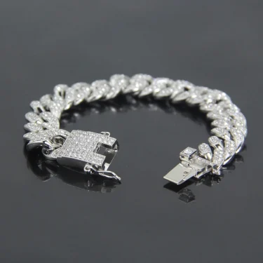 HNSP Luxury Full Zircon 12MM Cuban Chain Bracelet For Men Hip Hop Accessory Hand Chains Male Jewelry 6