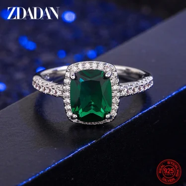ZDADAN 925 Sterling Silver Vintage Emerald Rings For Women Wedding Engagement Jewelry 2