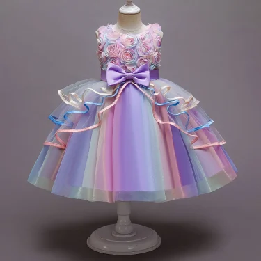 Girls Party Rainbow Unicorn Princess Dress Cake Layers Tutu Prom Gown For Kids Children Wedding Evening Formal Pageant Vestidos 6