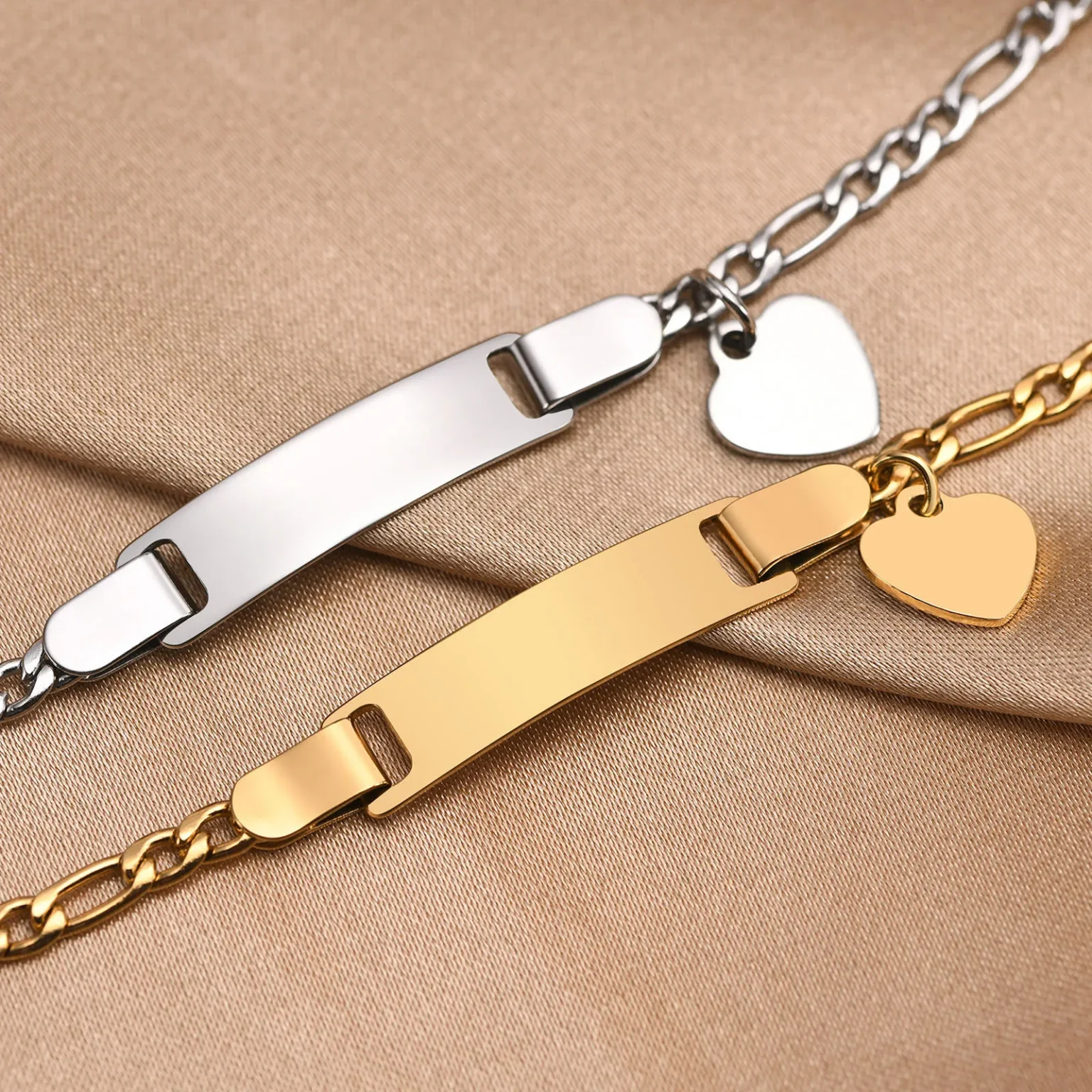 Vnox Customize Baby Name Bracelets for Girls Boys ,Custom Name Birth Date Bangle,Stainless Steel Heart Charm Bracelet Gift 2