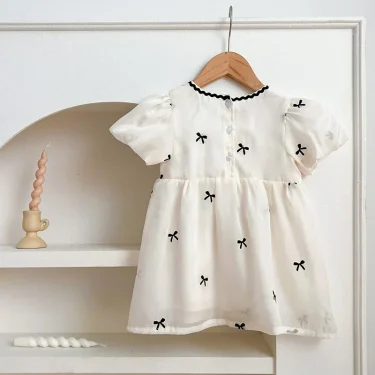 Kids Dress 1-6Yrs Princess Girls Lace Dress Embroidered Bow Summer Girl Cotton Breathable Children Costumes Casual Toddler Dress 2