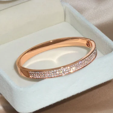 New Elegant Classic Crystal Cuff Bangles Bracelets For Women Gold Color Simple Femal Opening Bangles Wedding Jewelry Accessories 1