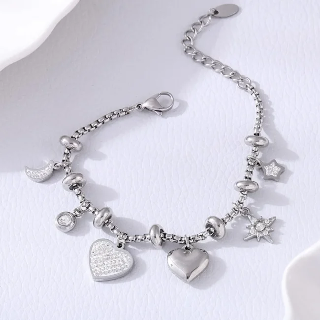 316L Stainless Steel Heart Charm Bracelets For Women 18k Gold Plated Various Pendants With Shining Zircon Women's Hand Bracelet 2