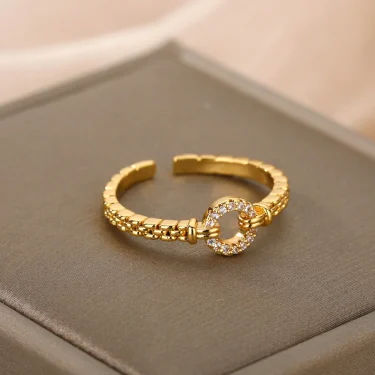 Retro Wide Textured Rings for Women Open Adjustable Stainless Steel Gold Color Ring Gothic Punk Hip Hop Jewelry anillos mujer 6