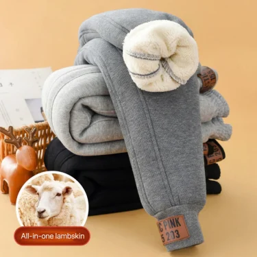 1pcs Boys Girls Thick Pants Winter Kids Padded Plush Velvet Trousers Teen Lamb Wool Warm Snow Pants Children Clothes Sweat Pants 2