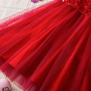 Girls Sequins Mesh Dress 2-6 Yrs Toddler Sleeveless Dresses Elegant Girl Birthday Party Princess Dress Cute Baby Summer Clothes 5