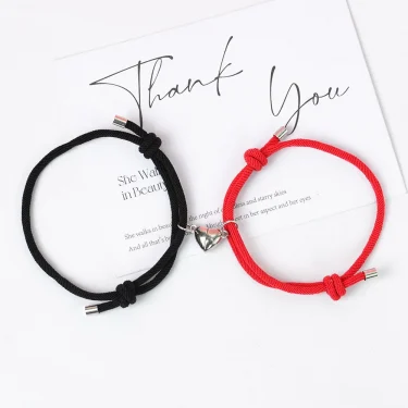 2pcs Handmade Love Magnet Couple Bracelets Set for Women Men Heart Matching Attraction Adjustable Braided Bracelet Lover Jewelry 3