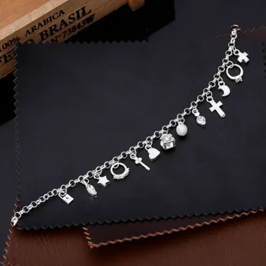 925 Sterling Silver Fashion 13pcs Pendant Chain Charm Bracelet for Women for Teen Girls Lady Gift Women Fine Jewelry 5