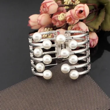 Big Imitation Pearl Bracelets Cuff Bangles For Women Statement Alloy Bracelet Charm Accessories Jewelry Gift 2