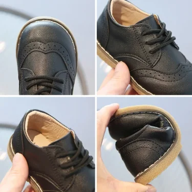 Spring Fall PU Leather Shoes Boys Britain Style Black White Brown Performance Shoes Lace Up Evening Prom Party Shoes Kids G11246 4