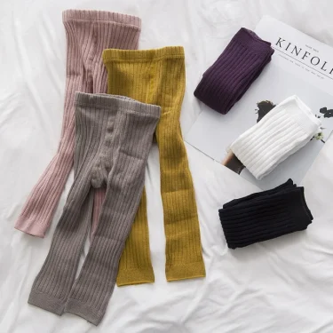 Spring Autumn Kids Baby Pants For Girls Korean Knitted Cotton Daily Newborn Leggings Casual Vertical girls' Pantyhose 0-6Yrs 2
