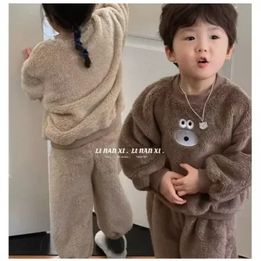 Korea Toddler Girls Cute Sweatshirt Suits Warm Hoodies+Pants 2pcs Sets Children Boys Outfits Winter 3
