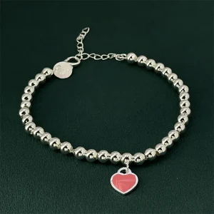 Fashion 925 Sterling Silver Bracelet Red Heart Brand Charm Women Classic Fashion Party Jewelry Gift 1