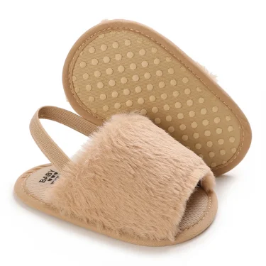 Fashionable Soft Classic Women's Baby Slippers Sandals Breathable Baby Fur Leather Shoes Simple Elastic Sandals Princess 5