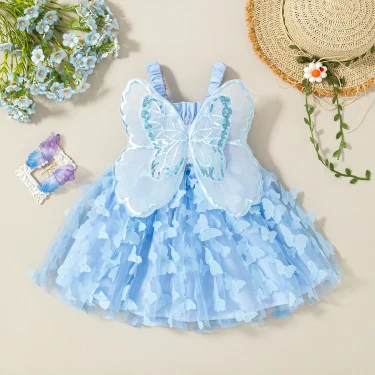 Summer New Butterfly Wing Baby Girl Dress, Princess Style Birthday Party Children'S Clothing (9 Months -3 Years Old) 4