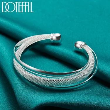 DOTEFFIL 925 Sterling Silver Large Reticulated Smooth Bangle Bracelet For Woman Man Wedding Engagement Jewelry 5