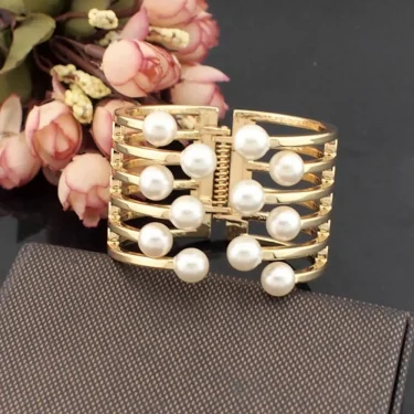 Big Imitation Pearl Bracelets Cuff Bangles For Women Statement Alloy Bracelet Charm Accessories Jewelry Gift 3